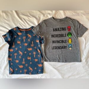 Kids Shirt Set - 2 Short Sleeve Shirts - Dinosaurs and Marvel - 5T